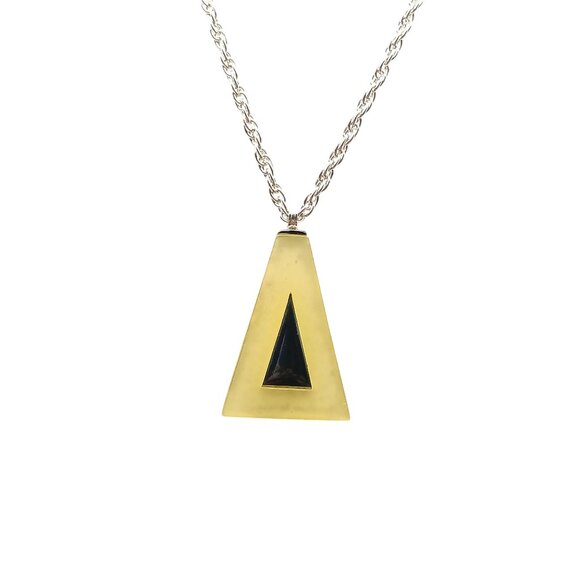 Vintage Celebrity Triangle Pendant Necklace with Yellow & Black Mod Resin Silver - Picture 3 of 4